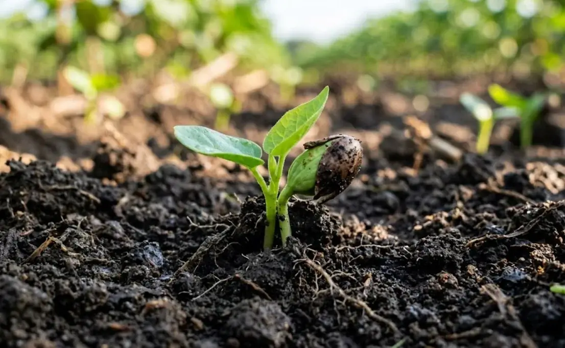 Plántula de semilla germinada emergiendo de la tierra